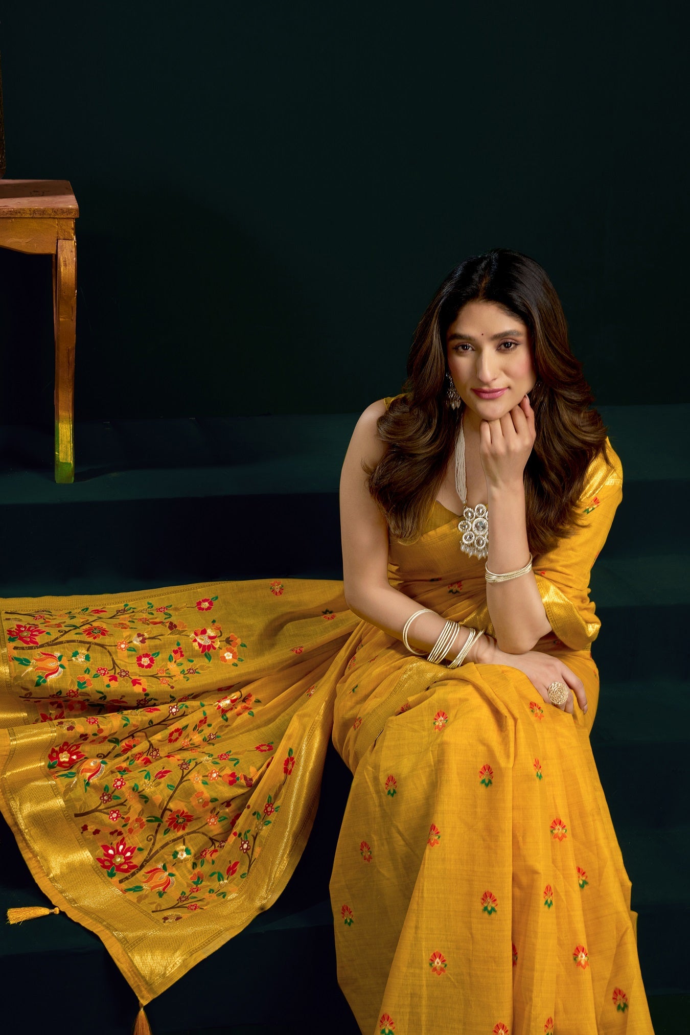 Yellow Fancy Work Cotton Classic Designer Saree – Elegant Daily Wear & Festive Saree