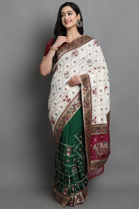 Patola Saree Gujarati Saree Sale Patola Silk Saree White, Bottle