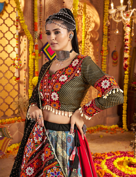 Elegant Black Viscose Rayon Premium Navratri Lehenga Choli