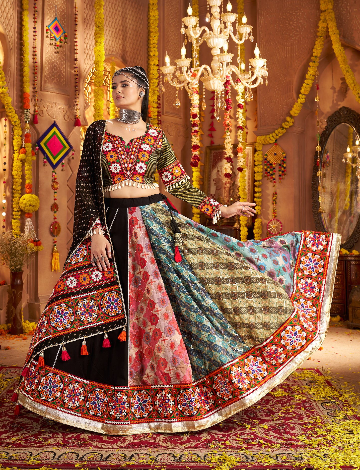 Elegant Black Viscose Rayon Premium Navratri Lehenga Choli