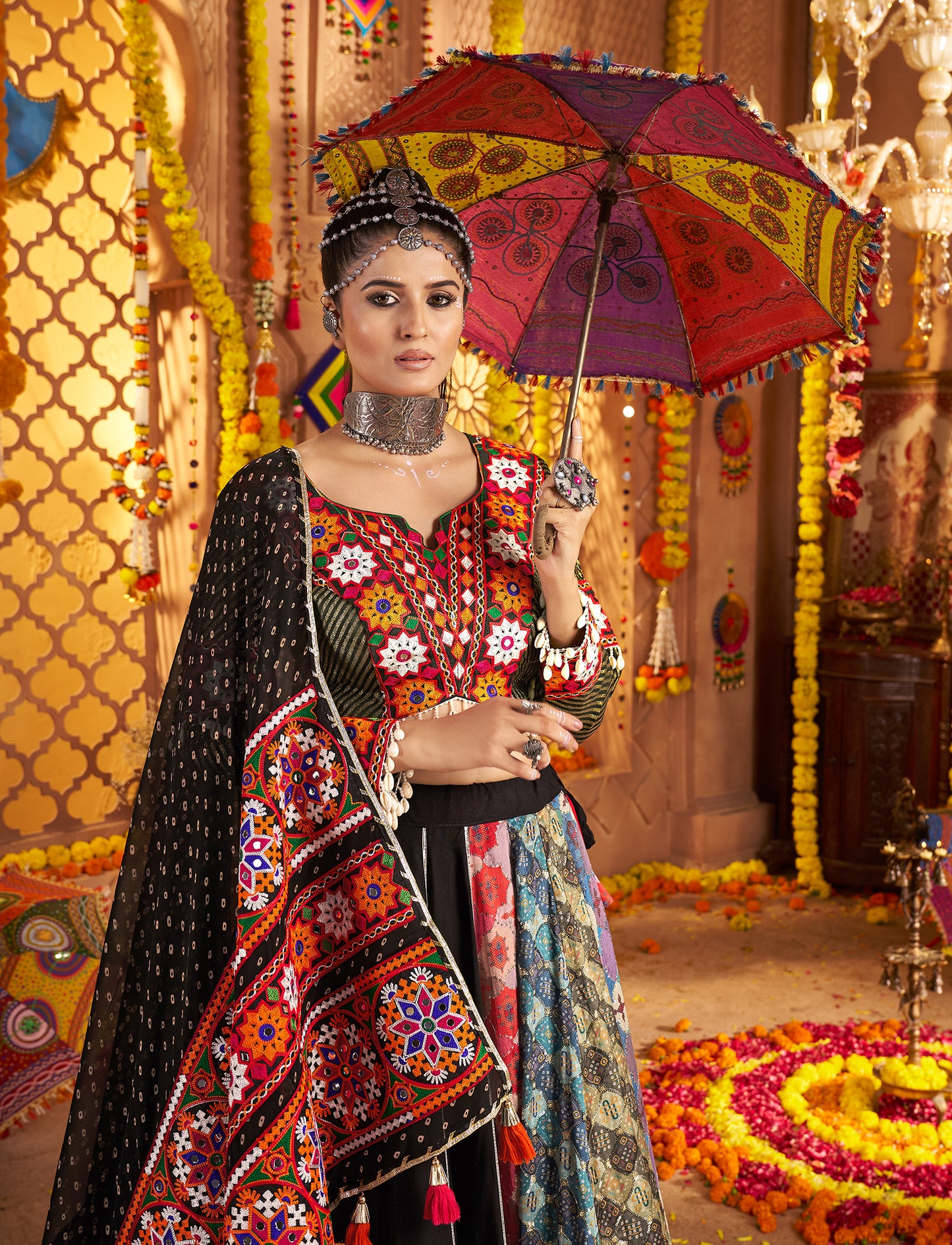 Elegant Black Viscose Rayon Premium Navratri Lehenga Choli