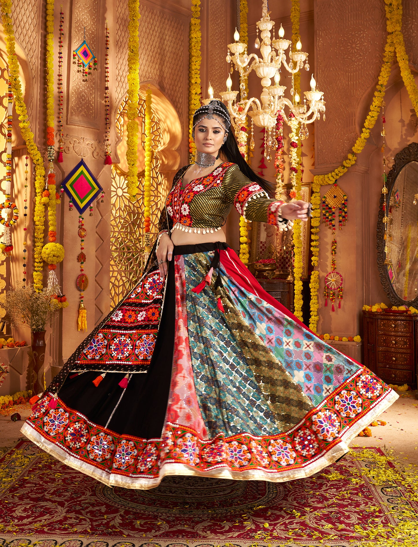 Elegant Black Viscose Rayon Premium Navratri Lehenga Choli