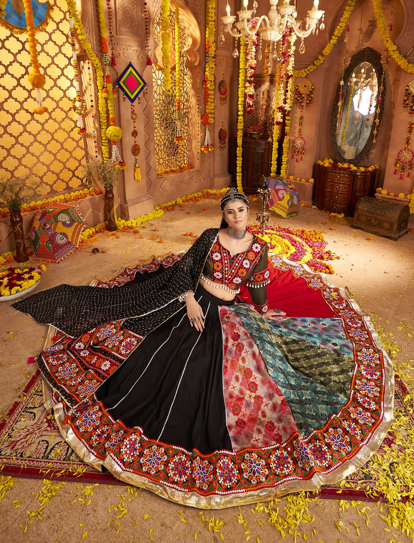 Elegant Black Viscose Rayon Premium Navratri Lehenga Choli