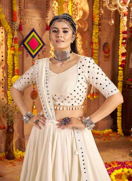 Traditional White Viscose Rayon Premium Navratri Lehenga Choli