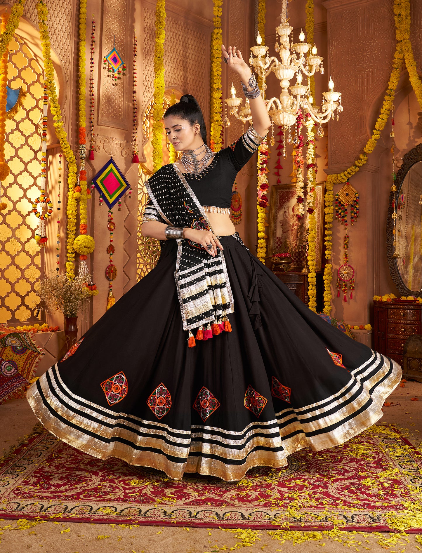 Premium Black Viscose Rayon Premium Navratri Lehenga Choli