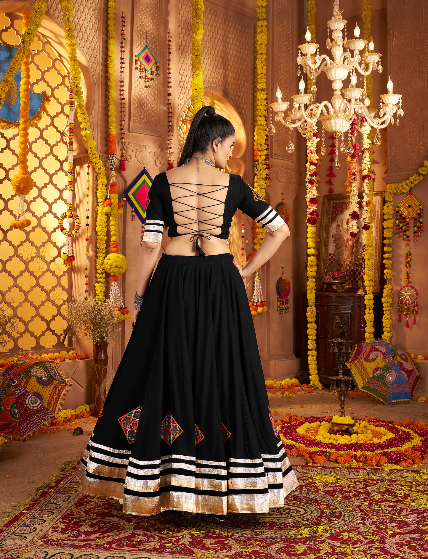 Premium Black Viscose Rayon Premium Navratri Lehenga Choli