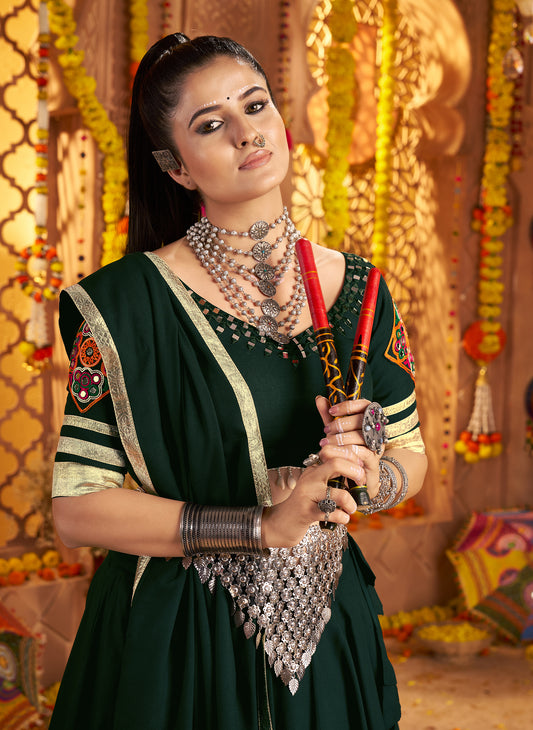 Green Traditional Viscose Rayon Premium Navratri Lehenga Choli