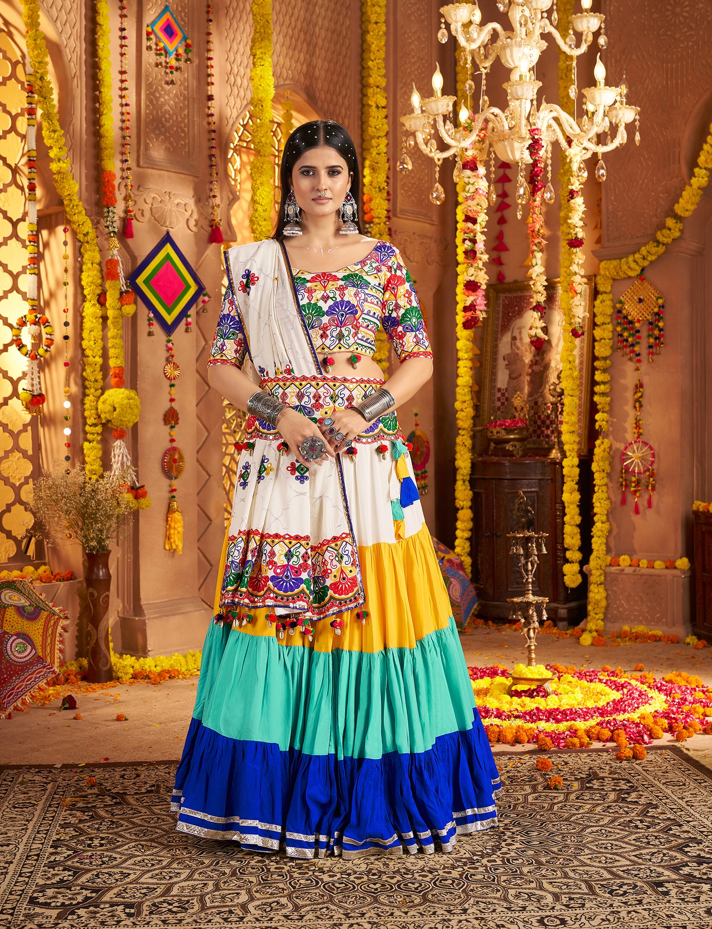 Multi Color Traditional Viscose Cotton Premium Navratri Lehenga Choli