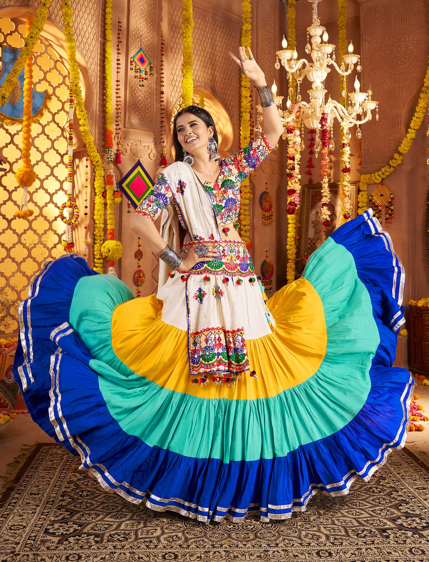 Multi Color Traditional Viscose Cotton Premium Navratri Lehenga Choli