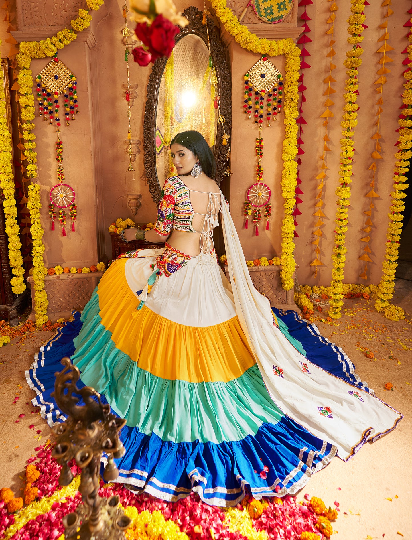 Multi Color Traditional Viscose Cotton Premium Navratri Lehenga Choli