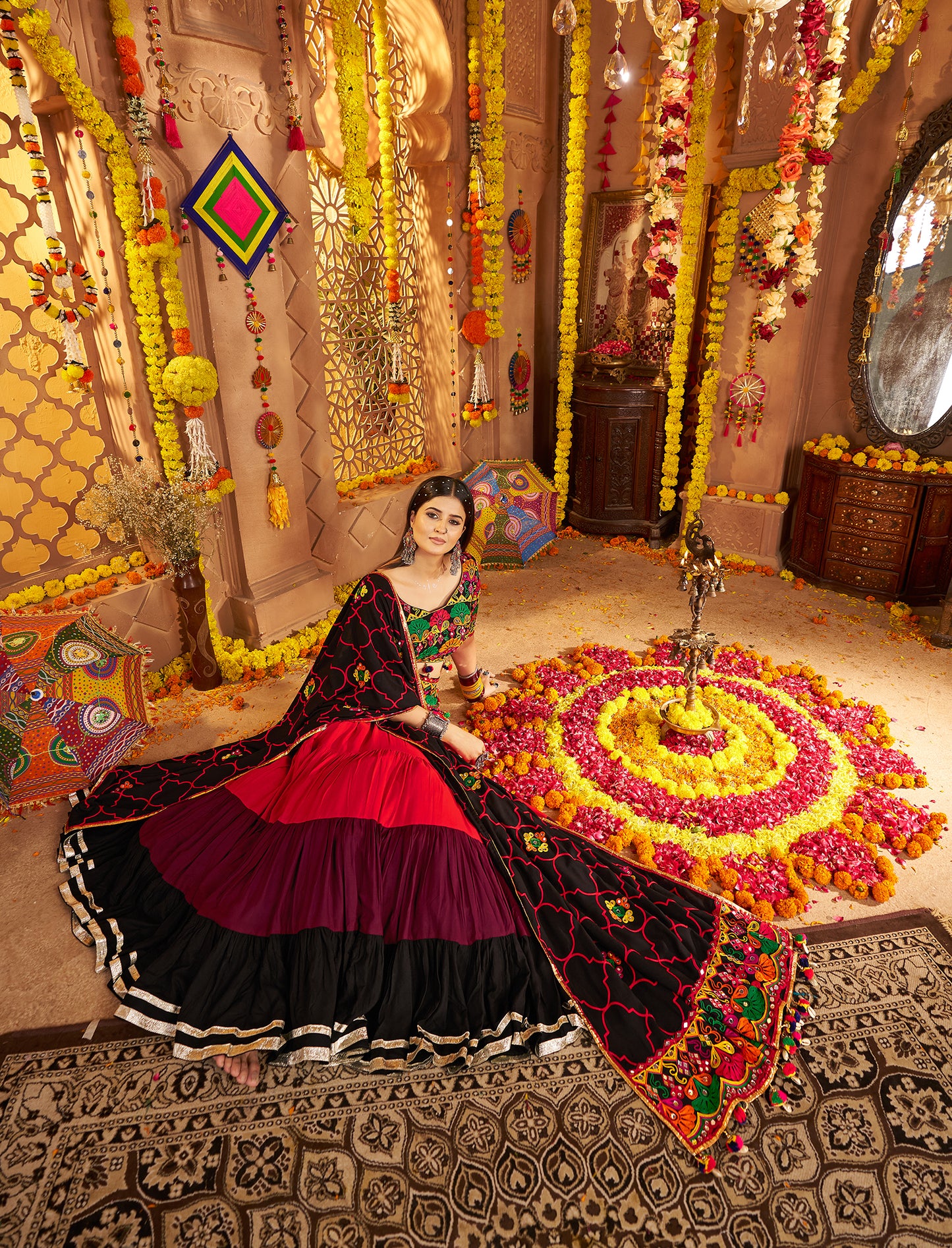 Multi Color Traditional Viscose Cotton Premium Navratri Lehenga Choli