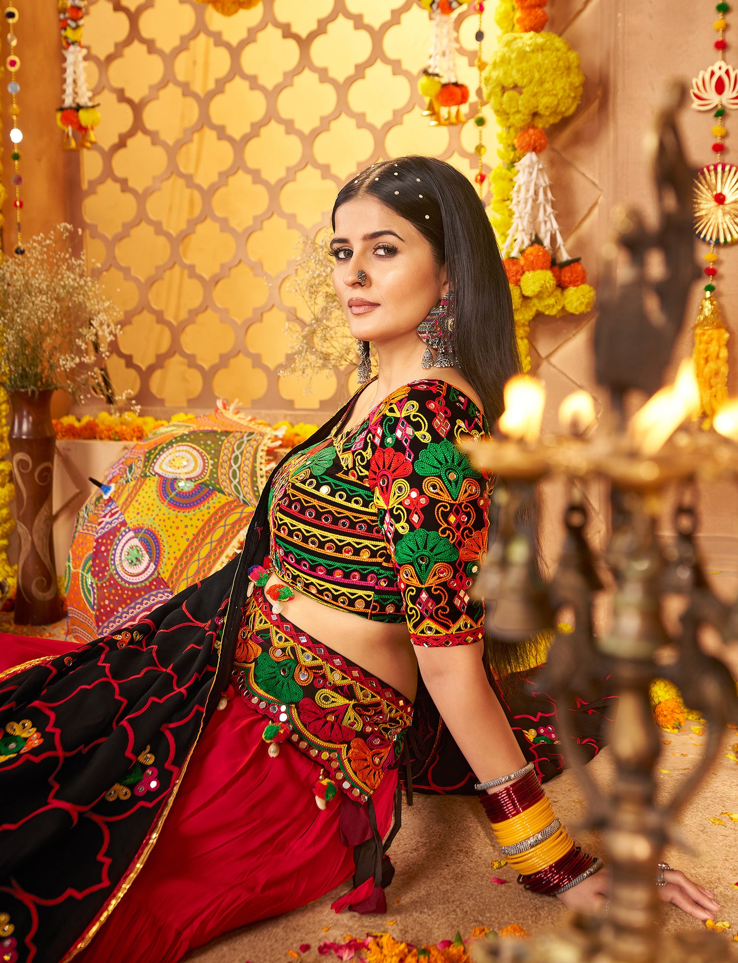Multi Color Traditional Viscose Cotton Premium Navratri Lehenga Choli