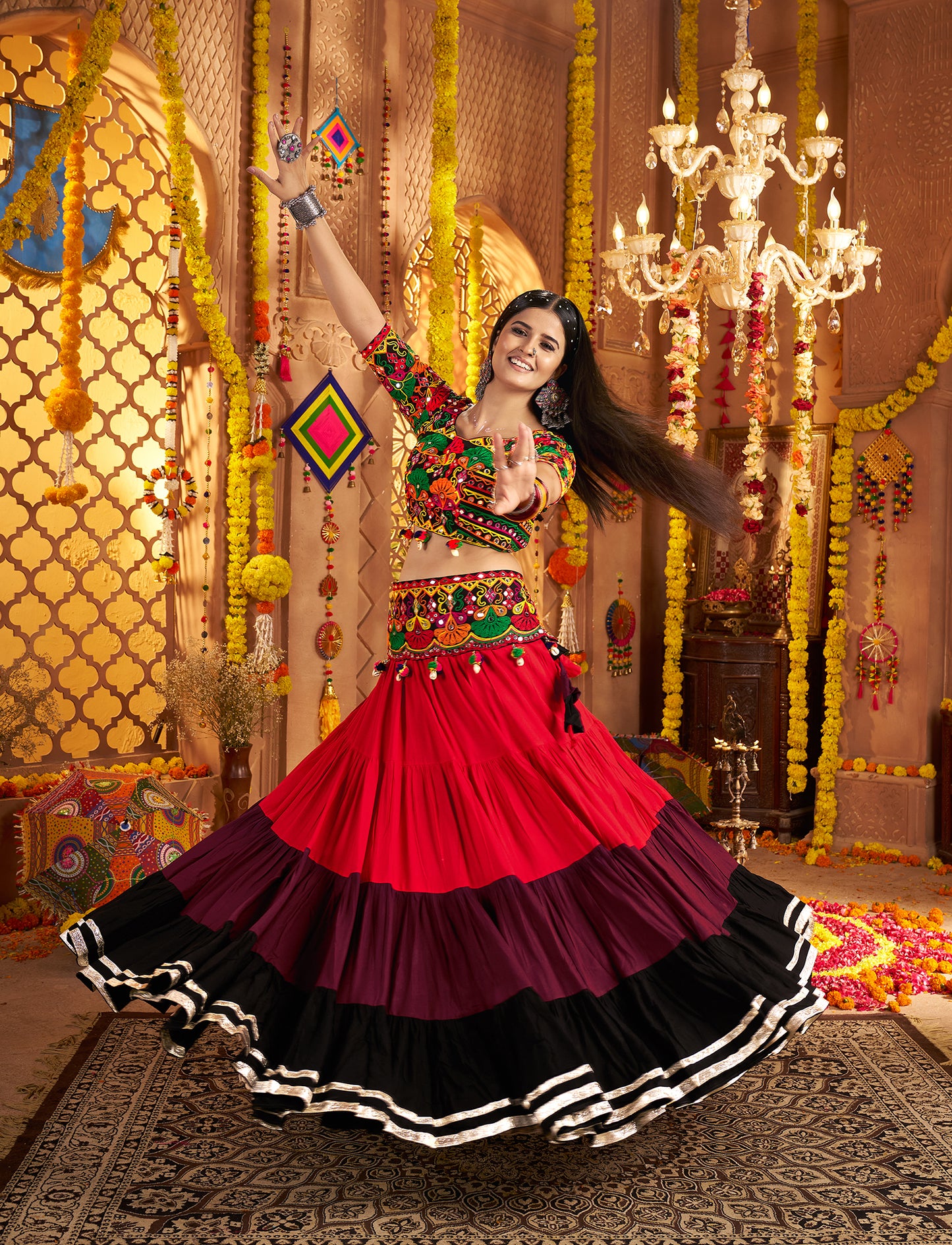 Multi Color Traditional Viscose Cotton Premium Navratri Lehenga Choli
