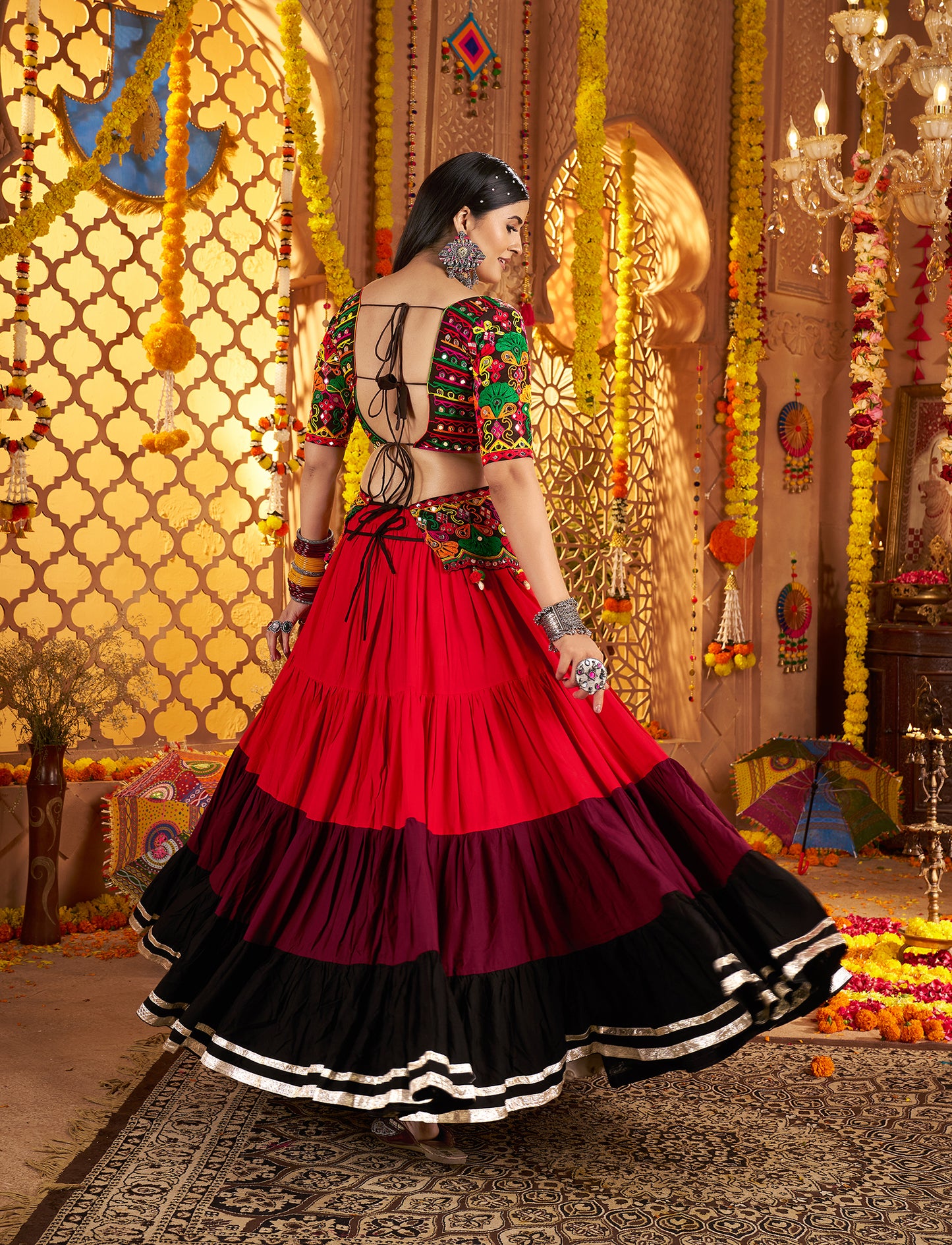 Multi Color Traditional Viscose Cotton Premium Navratri Lehenga Choli