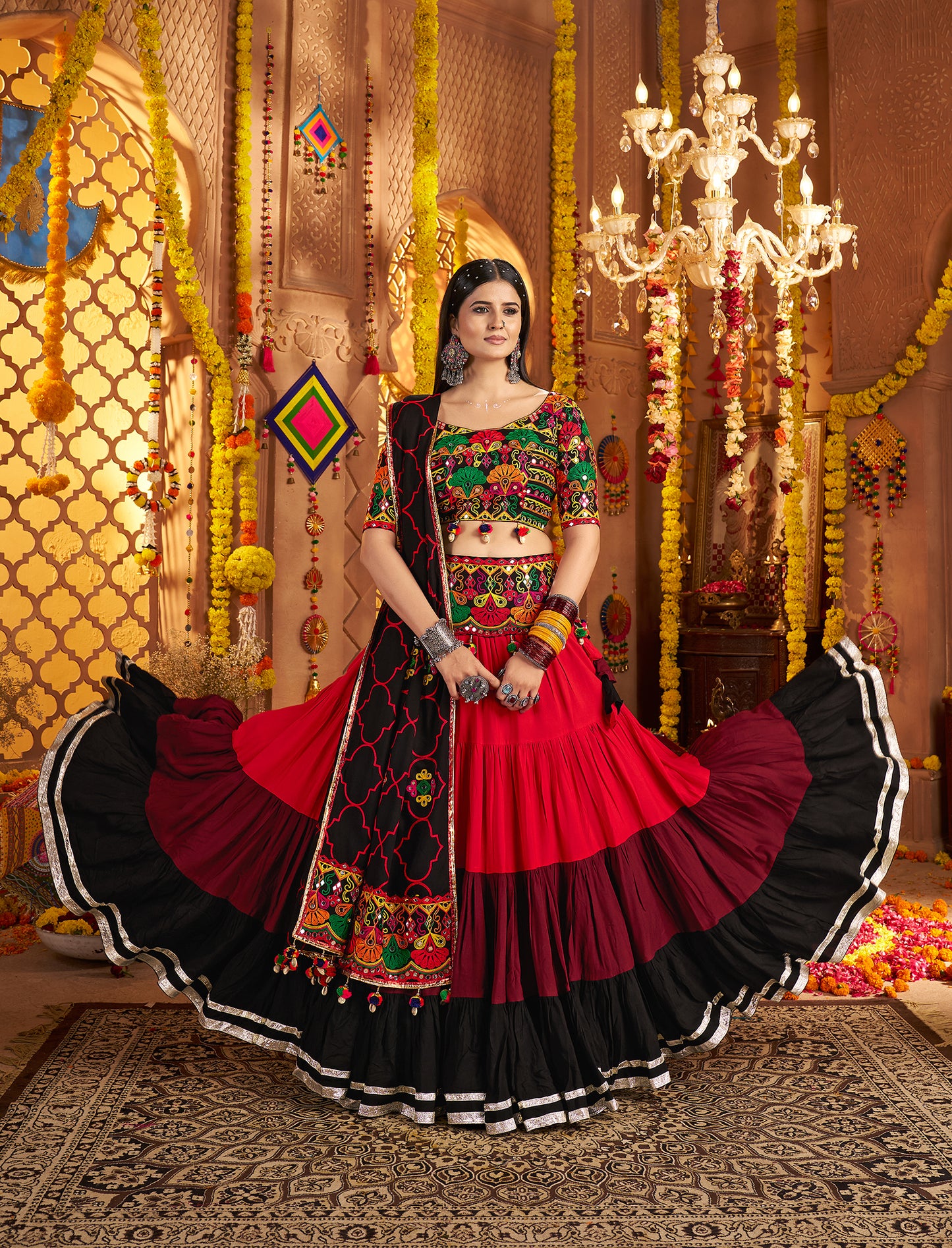 Multi Color Traditional Viscose Cotton Premium Navratri Lehenga Choli