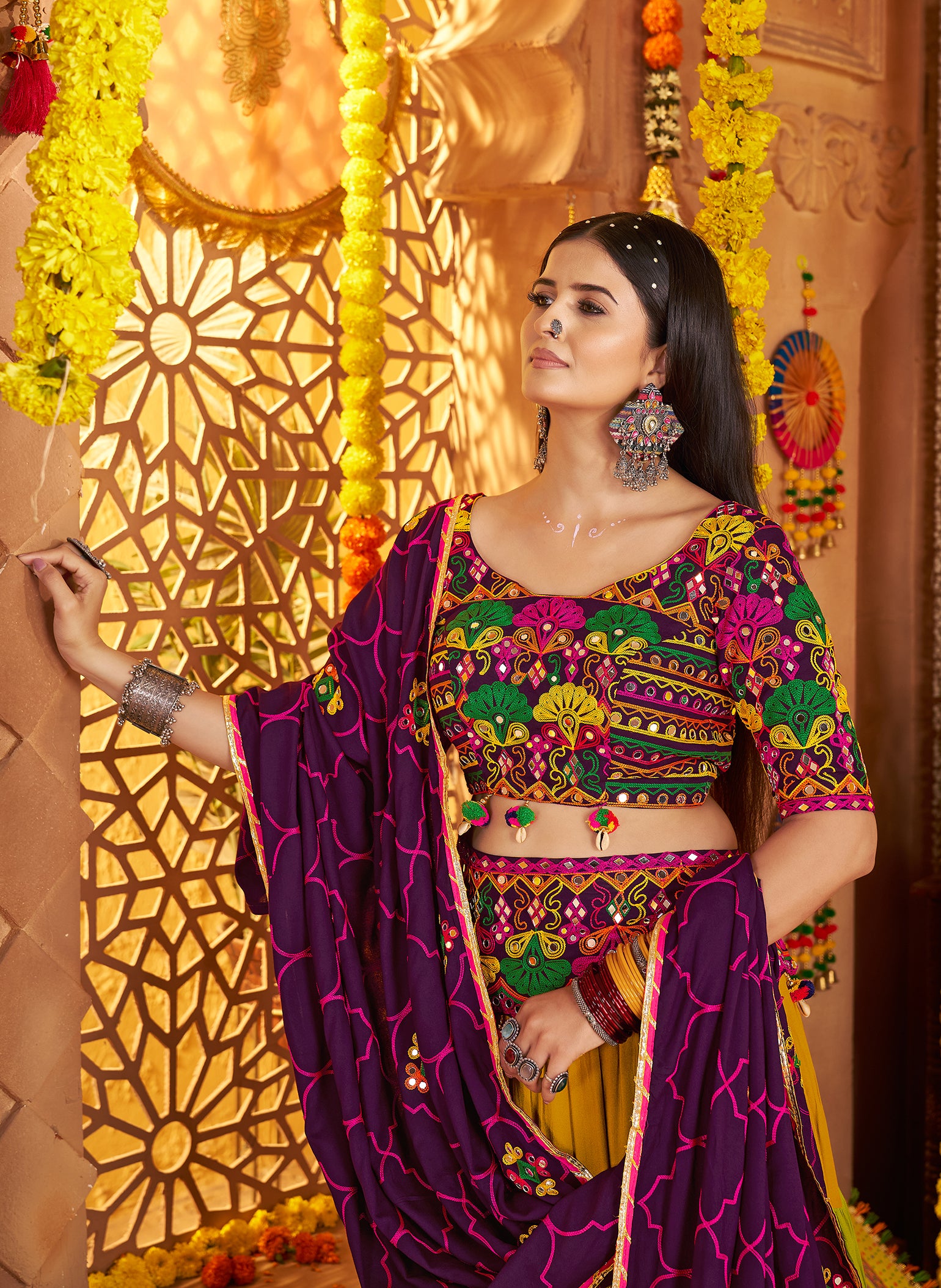 Multi Color Traditional Viscose Cotton Premium Navratri Lehenga Choli