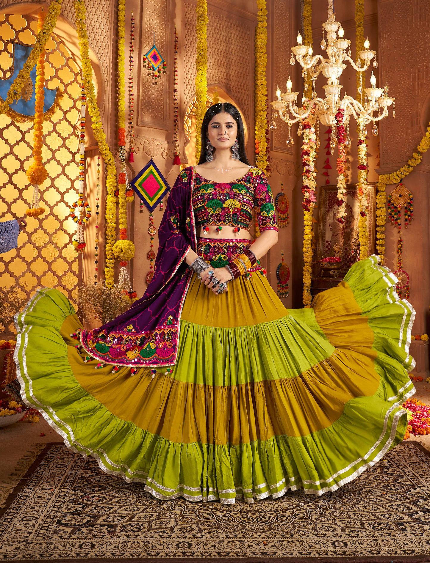 Multi Color Traditional Viscose Cotton Premium Navratri Lehenga Choli