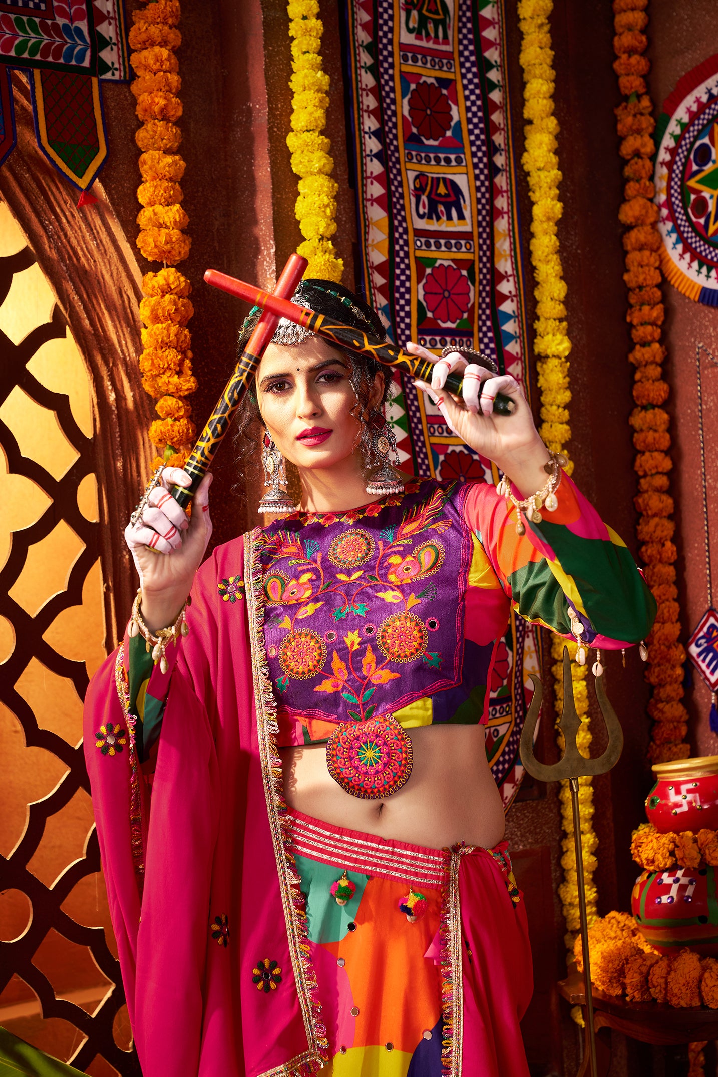 Traditional Embroidery With Mirror Work Navratri Lehenga Choli