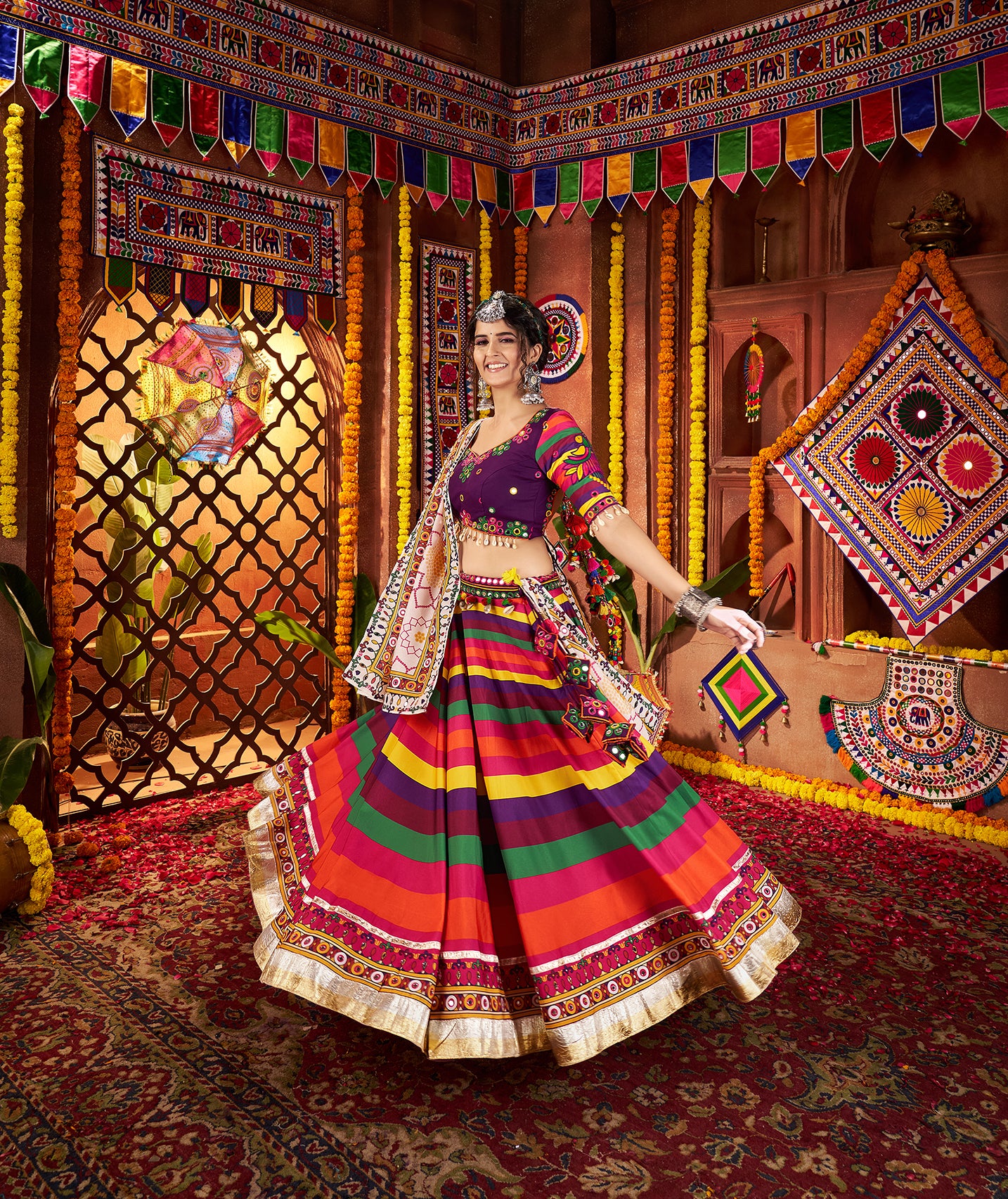 Elegance Colorful Mirror Work Navratri Special Lehenga Choli