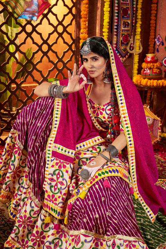 Colorful Viscose Cotton Mirror Work Navratri Lehenga Choli