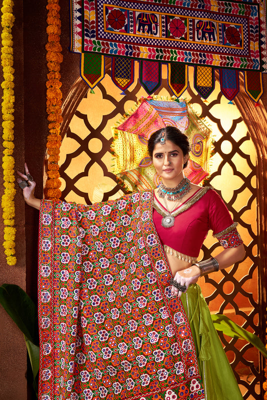 Fluorescent Green Silk Dandiya Nights Navratri Lehenga Choli