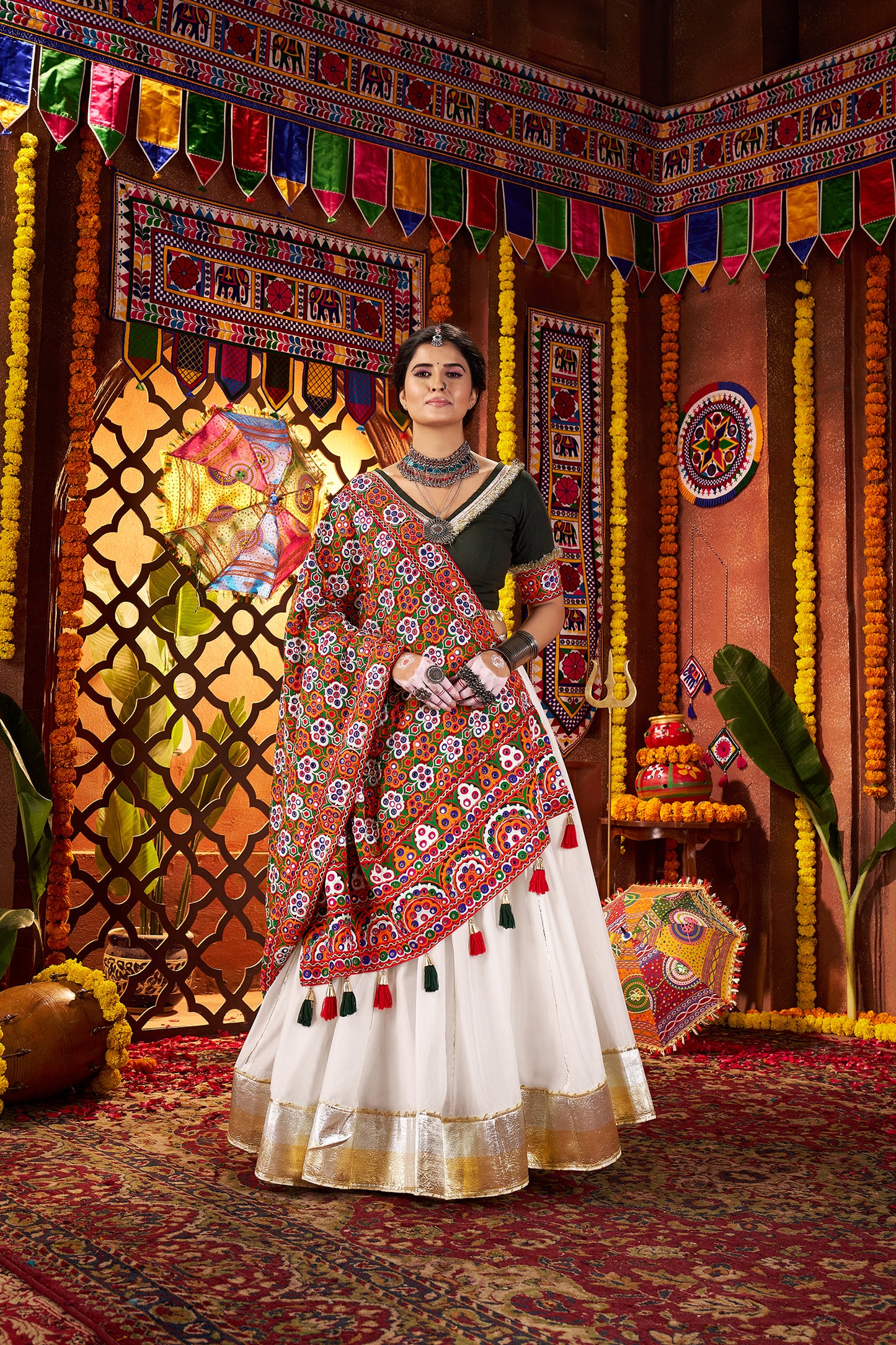 White Silk Dandiya Nights Navratri Lehenga Choli
