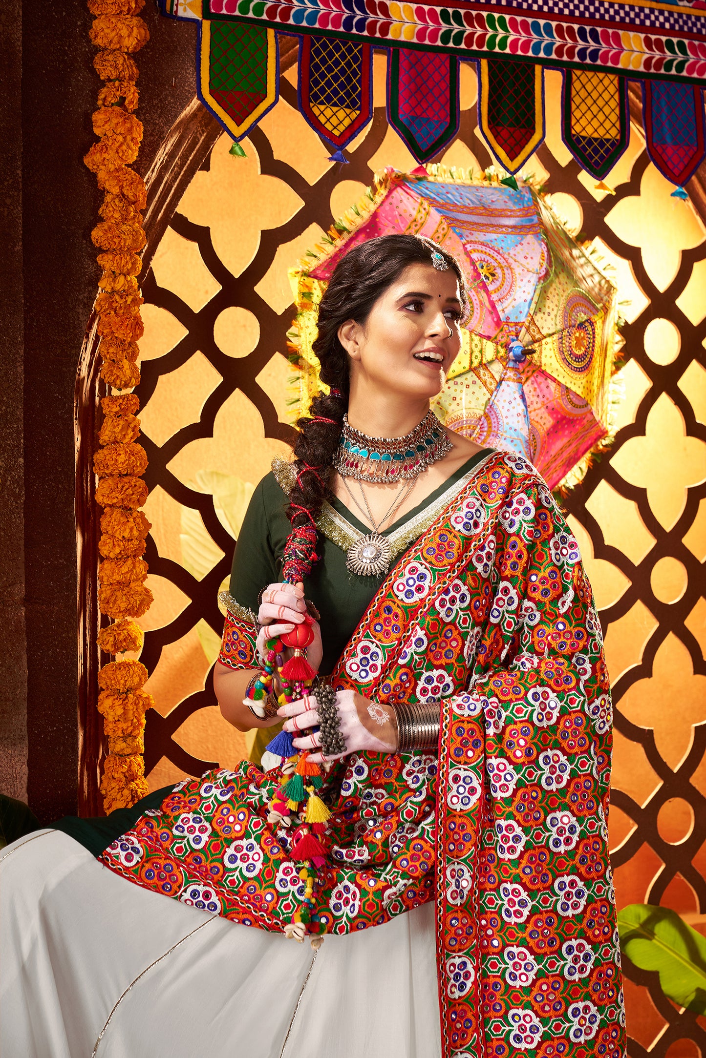 White Silk Dandiya Nights Navratri Lehenga Choli