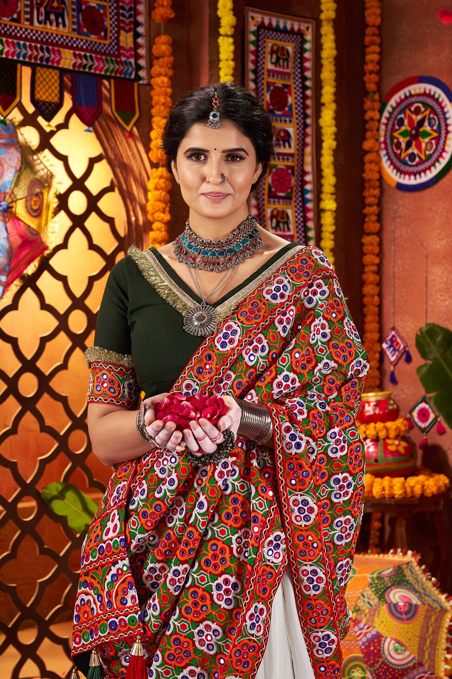 White Silk Dandiya Nights Navratri Lehenga Choli