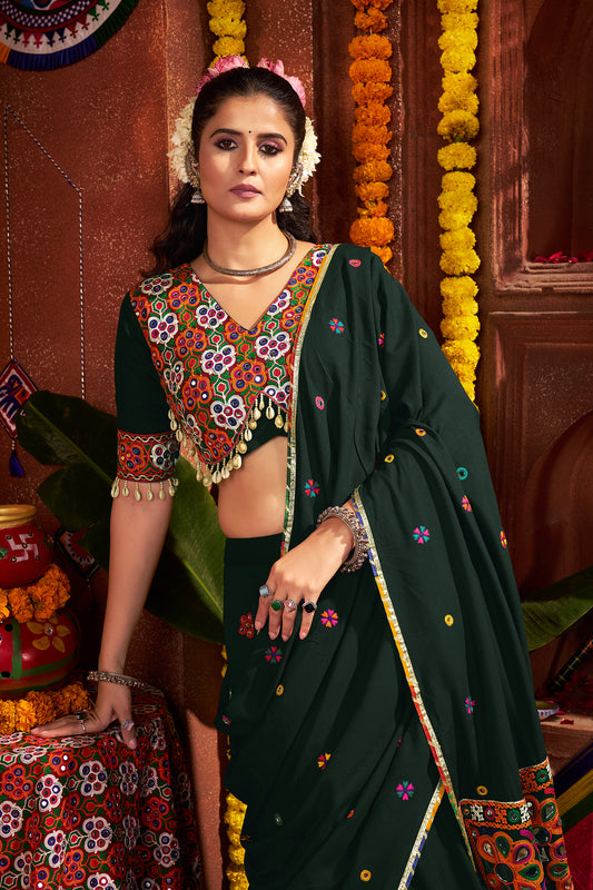 Beautiful Green Mirror Work Navratri Lehenga Choli