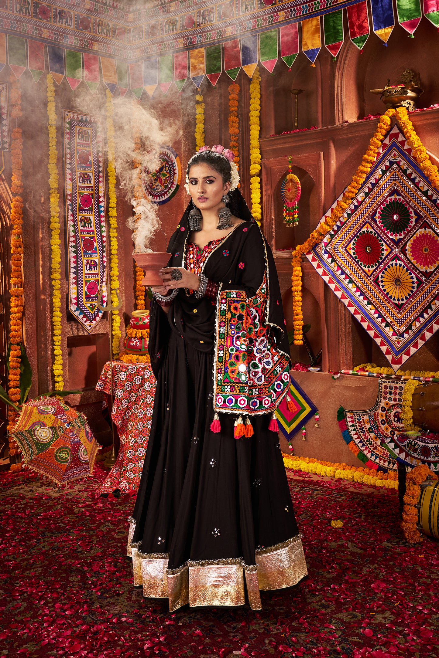 Trendy Black Mirror Work Navratri Lehenga Choli