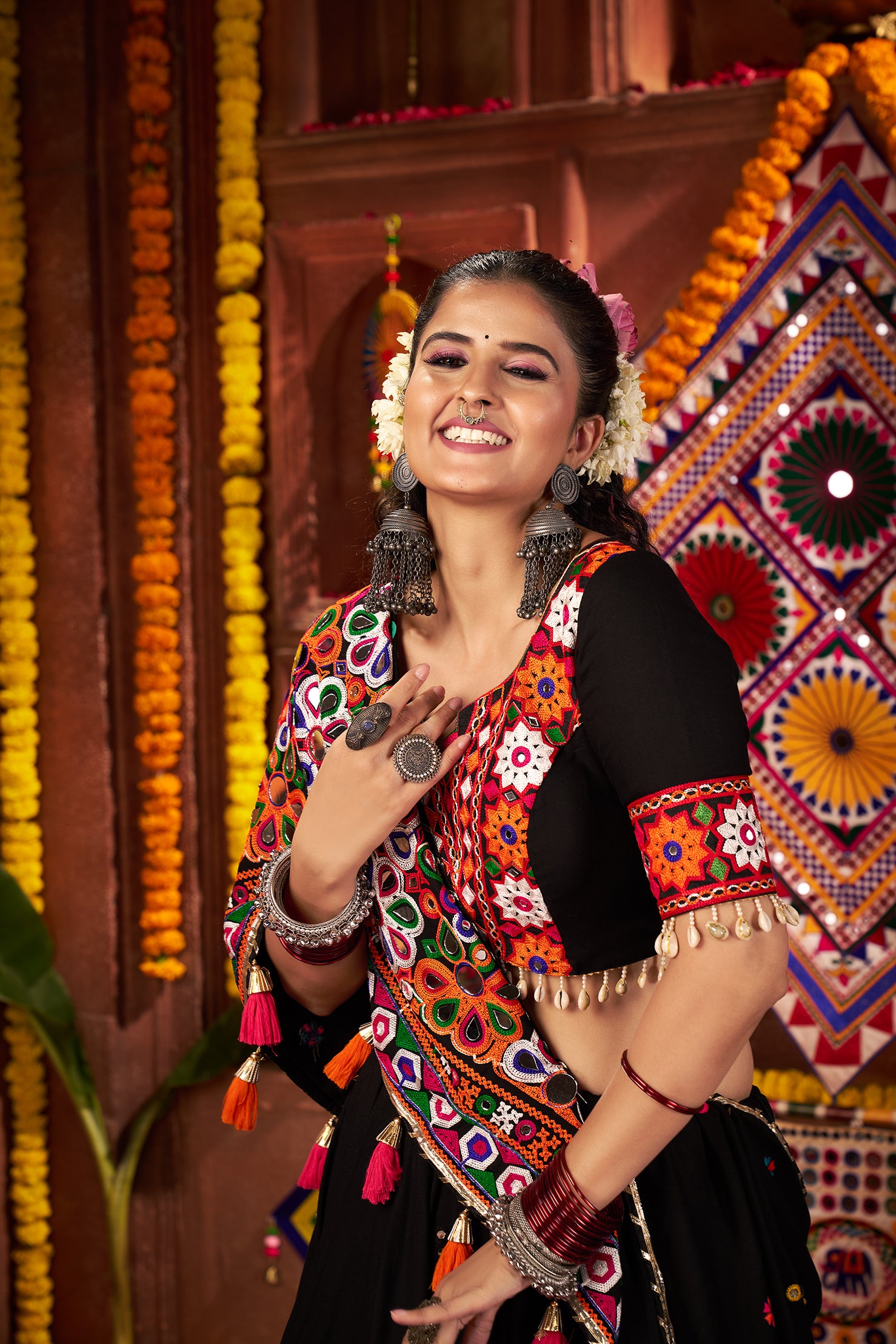 Trendy Black Mirror Work Navratri Lehenga Choli