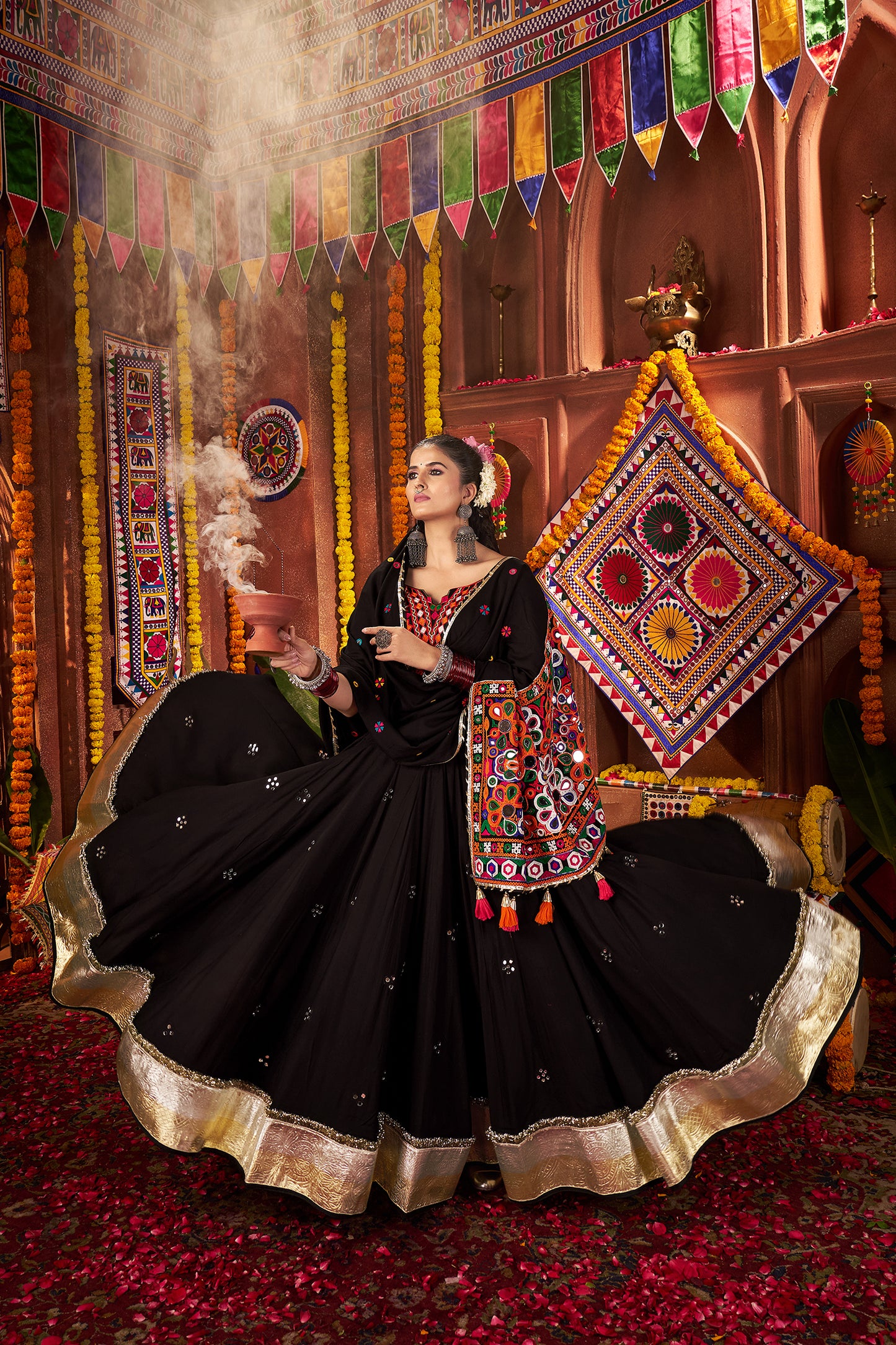 Trendy Black Mirror Work Navratri Lehenga Choli