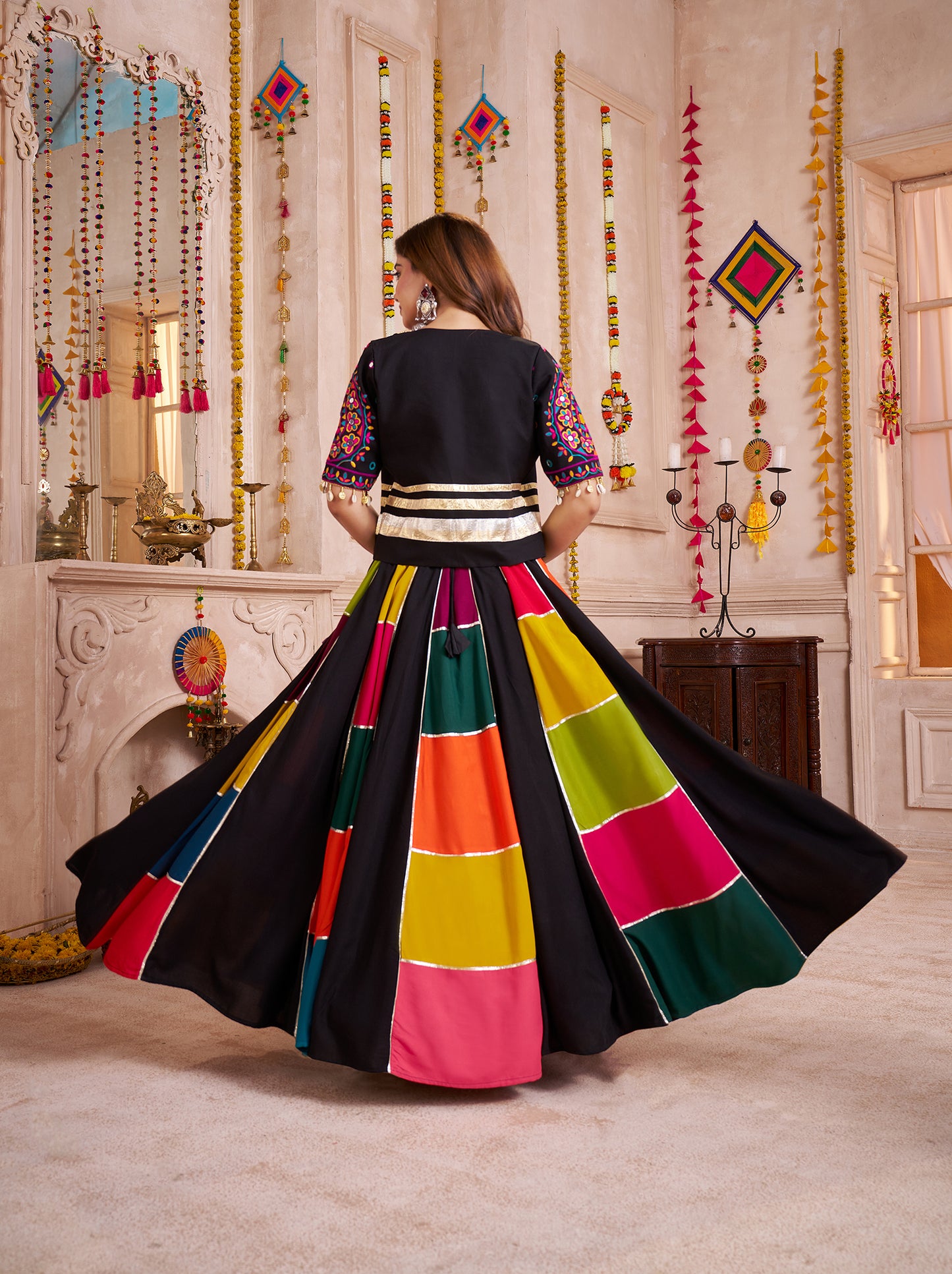 Multi Color Viscose CottonColor Patch Work Navratri Lehenga Choli