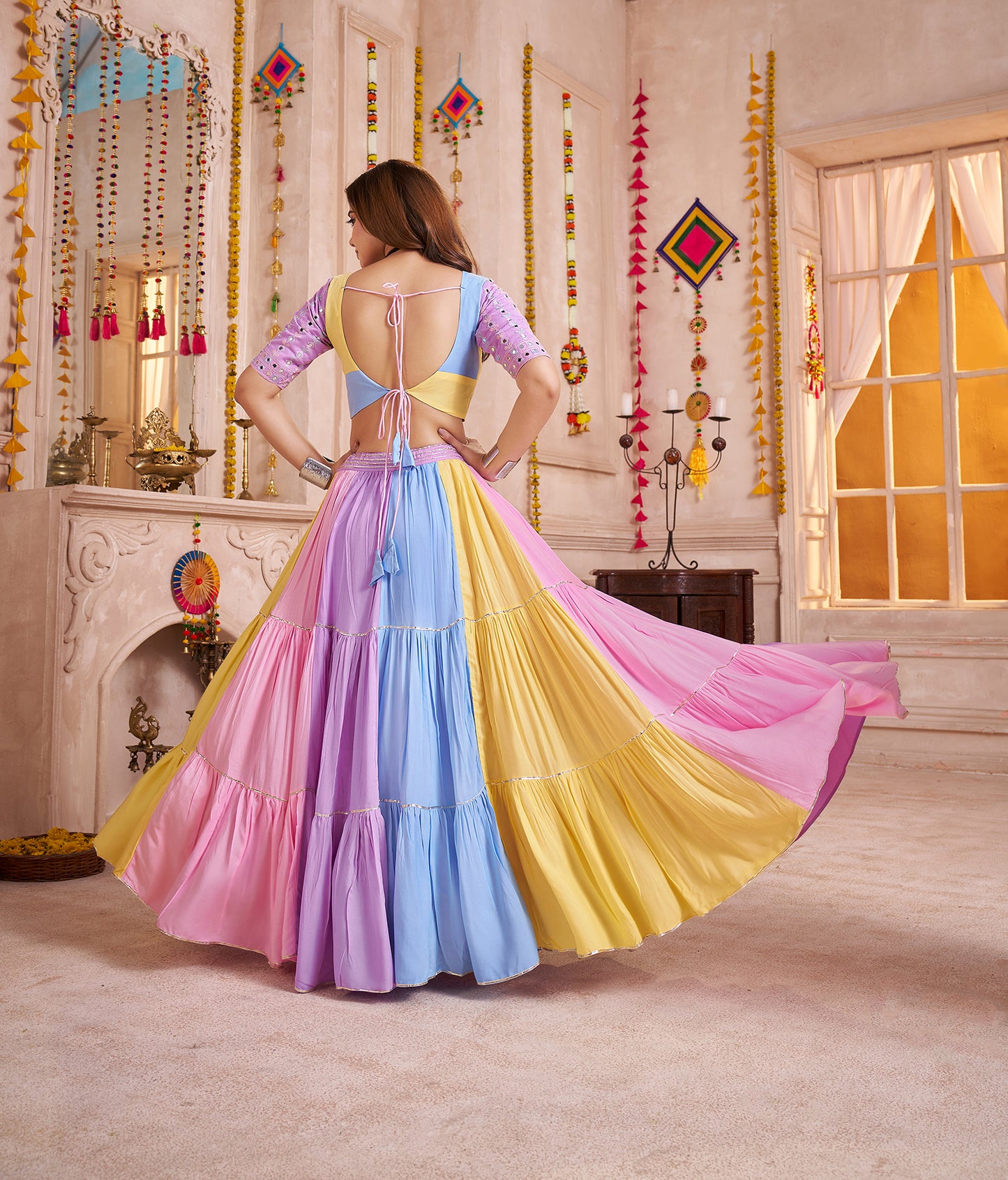 Gorgeous Multi Color Viscose Cotton Kutchi Patch Work Navratri Lehenga Choli