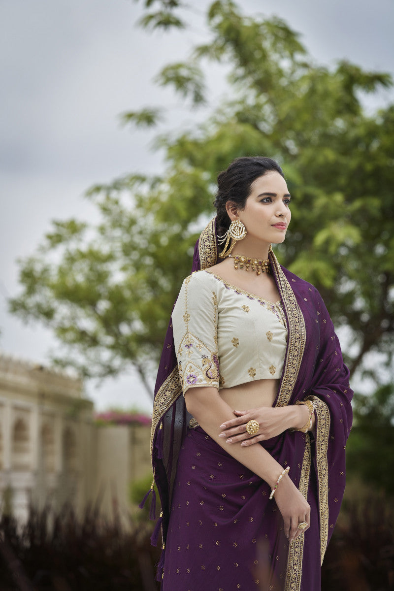 Wine Sequence With Swarovski Work Vichitra Silk Saree