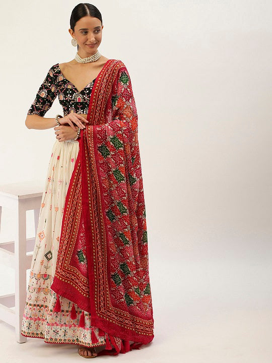 White Color Thread And Sequins Embroidery Work Georgette Lehenga Choli