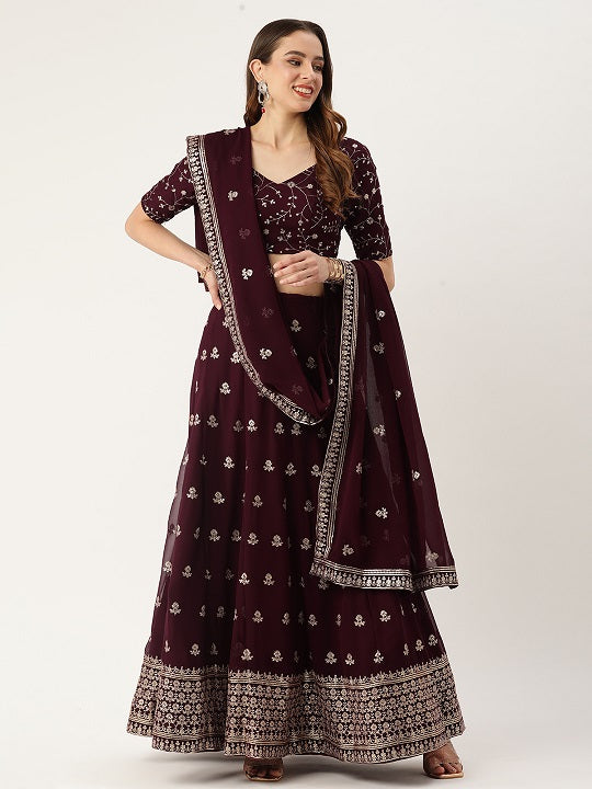 Wine Color Georgette With Sequins & Embroidered Lehenga choli