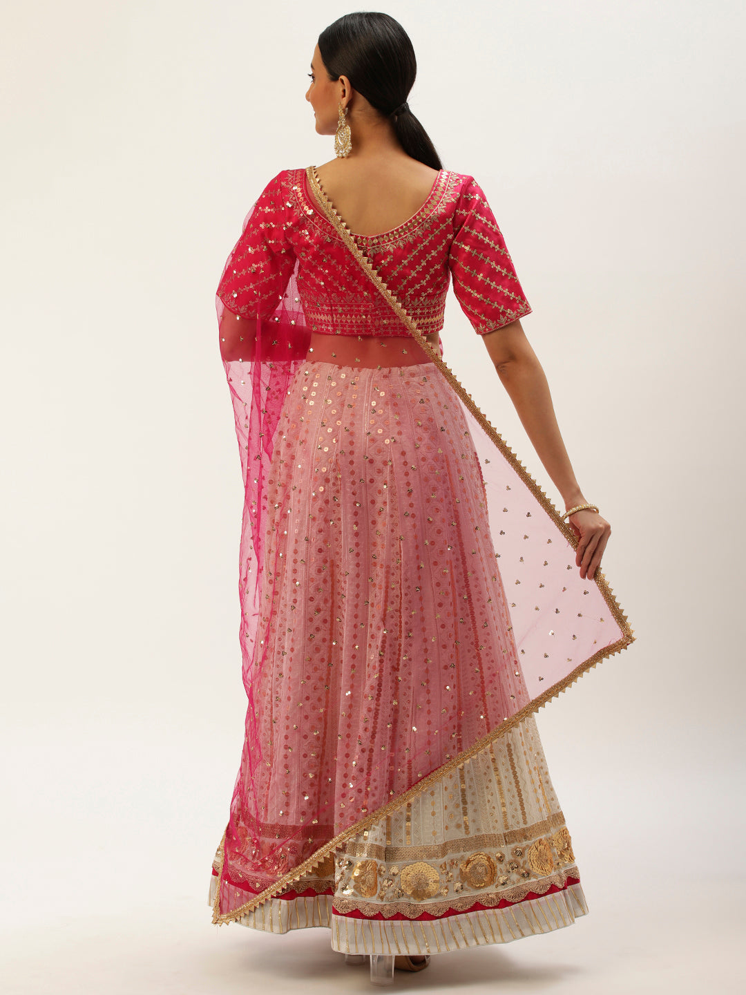 Pink Goergette With Sequins & Thread Embroidery Work Lehenga Choli