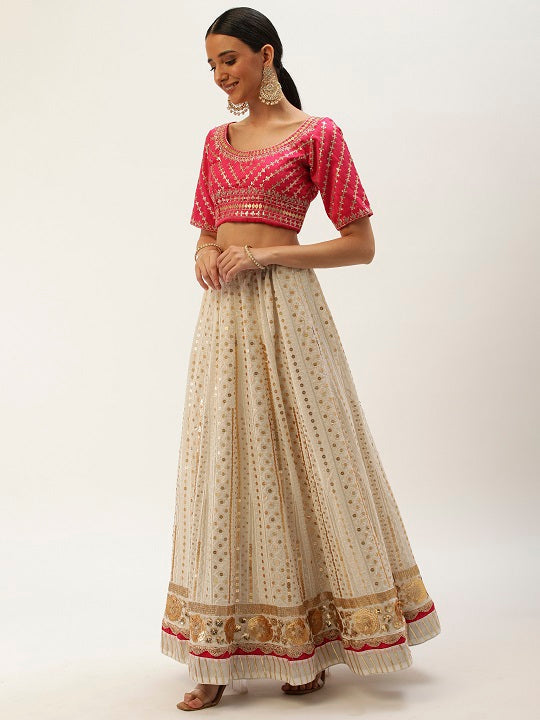 Pink Goergette With Sequins & Thread Embroidery Work Lehenga Choli