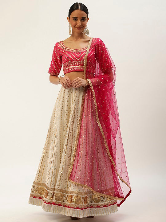 Pink Goergette With Sequins & Thread Embroidery Work Lehenga Choli