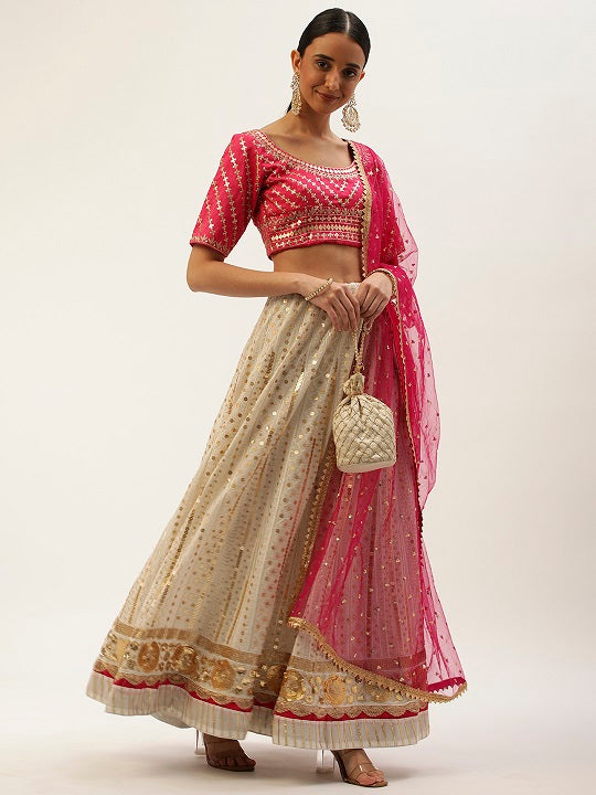 Pink Goergette With Sequins & Thread Embroidery Work Lehenga Choli