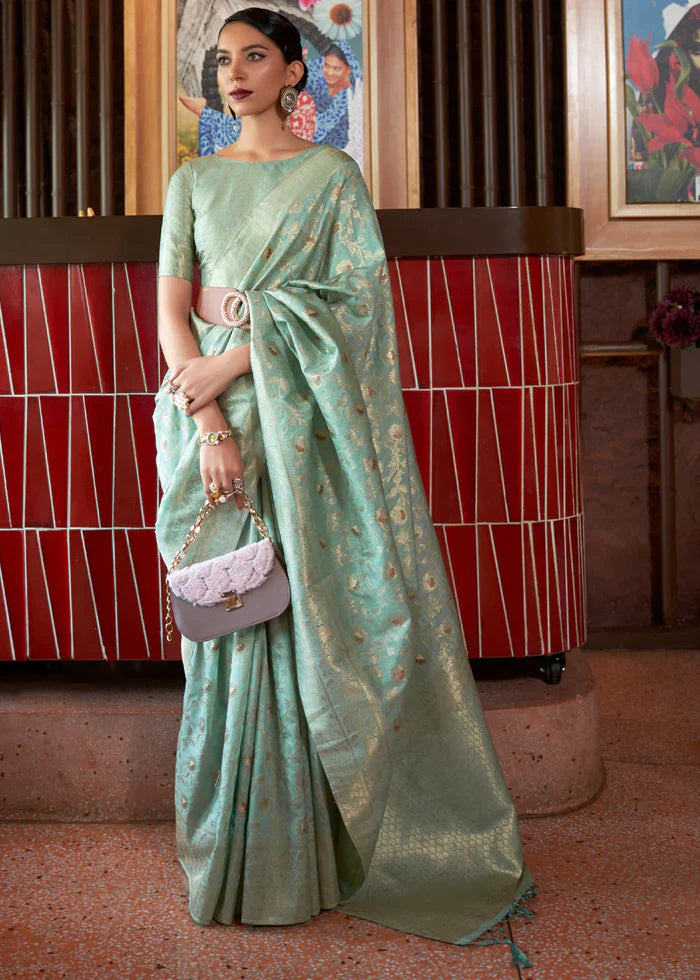 Bay Leaf Green Tussar Woven Silk Saree