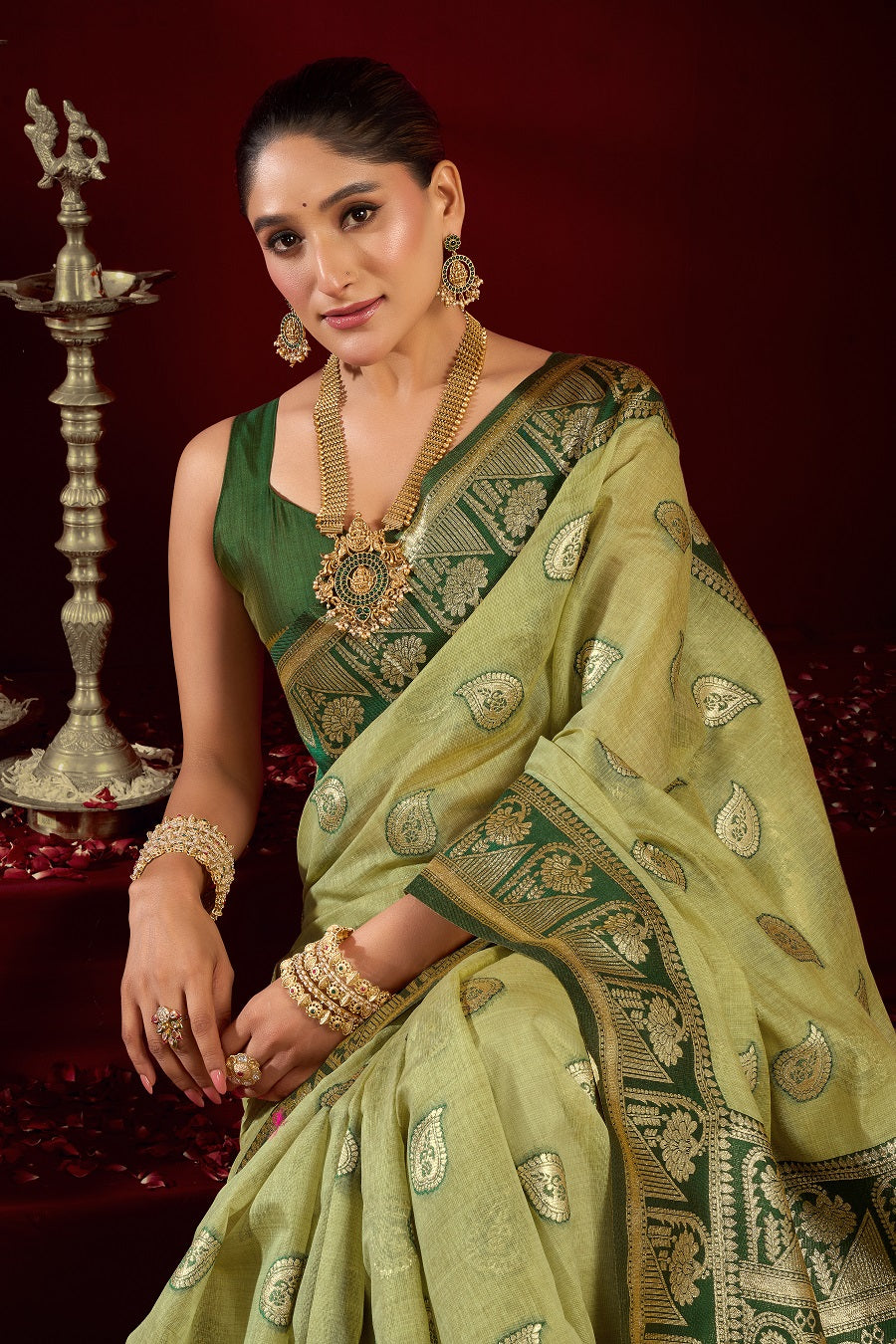 Green Fancy Modal Banarasi Zari Saree with Premium Zhallar Border – Designer Festive Party Wear Saree