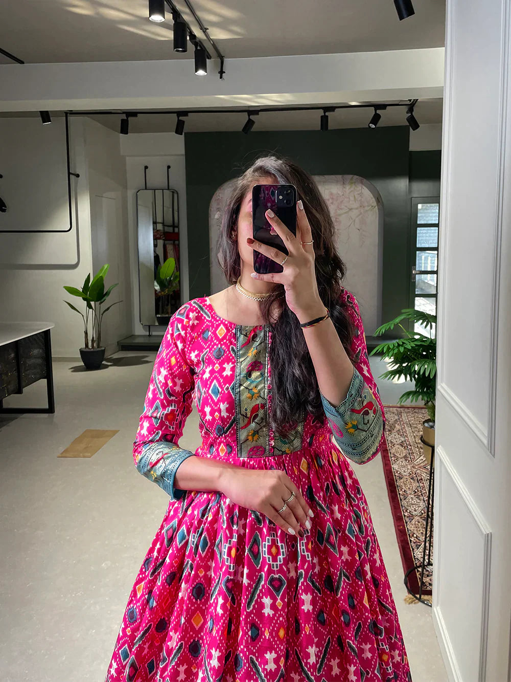 Pink Color Patola Paithani Printed And Foil Printed Silk Gown
