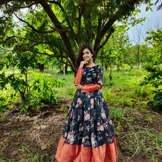 Black Colour Soft Cotton Weaving Design Gown
