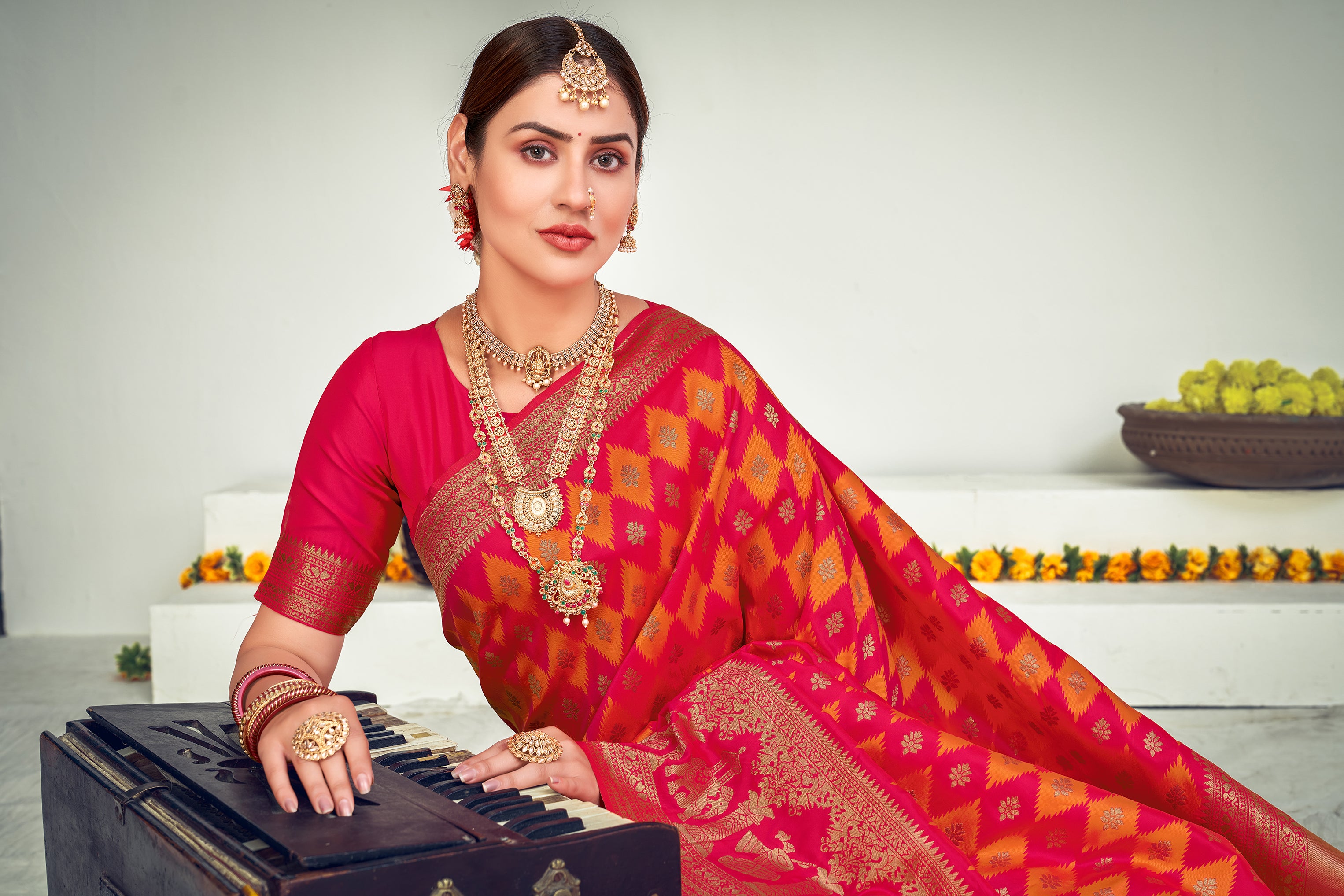 Pink Banarasi Silk With Zari Weaving Silk Exclusive Saree