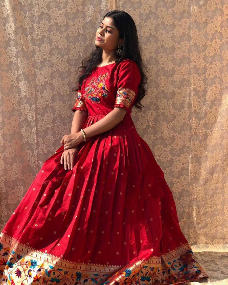Red Color Banarasi Silk Pethani Gown