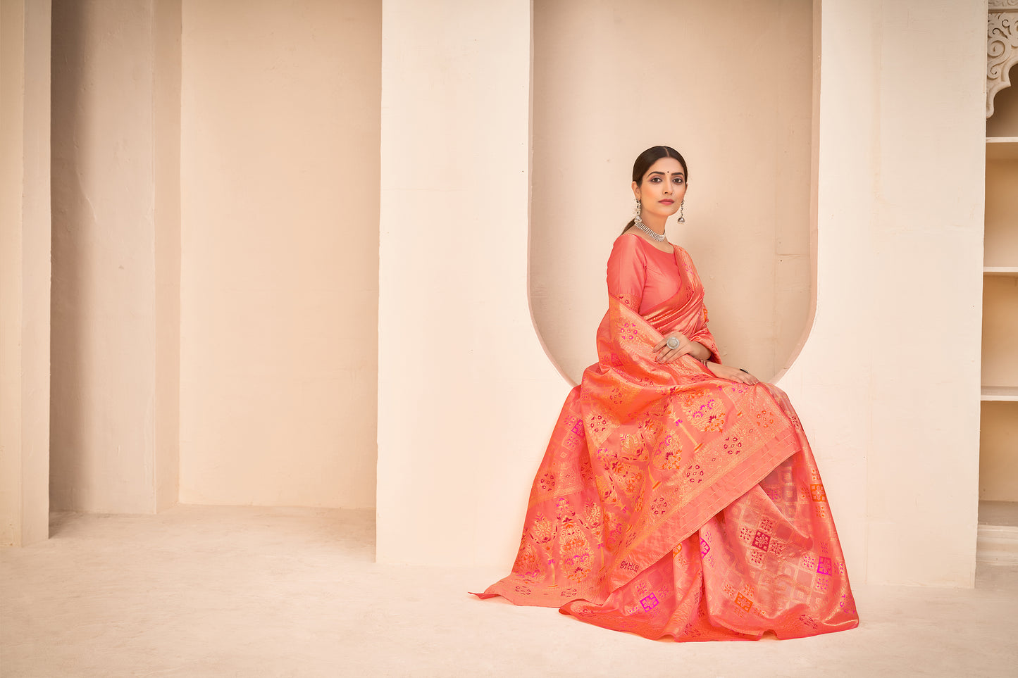 Peach Color Banarasi Silk With Patola Weaving Silk Saree