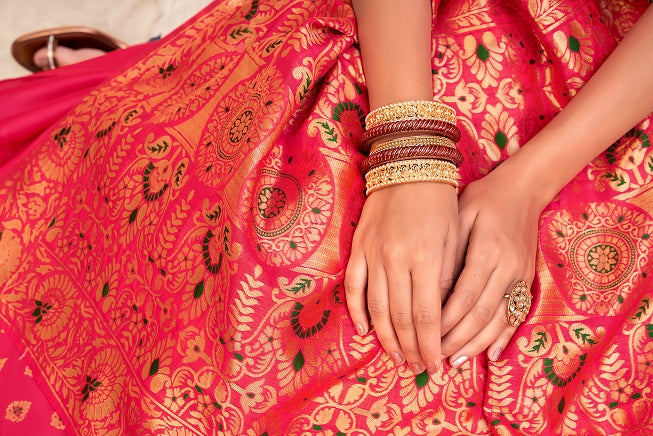 Pink Festive Wear Woven Banarasi Silk Saree