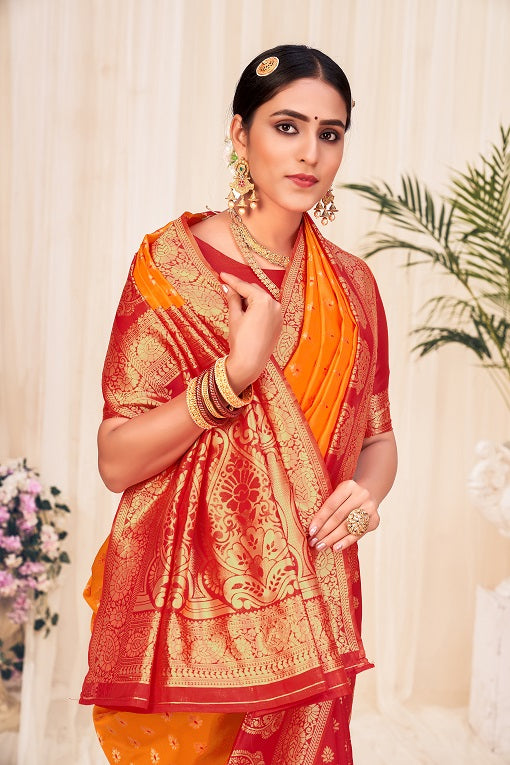 Orange Festive Wear Woven Banarasi Silk Saree